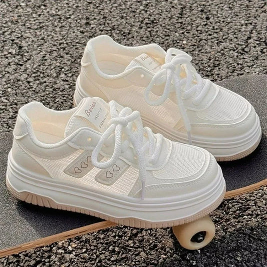 2025 New Summer Women's Fashion Sneakers Small White Casual Breathable Mesh Rubber Surface Vulcanized Shoes Zapatos De Mujer