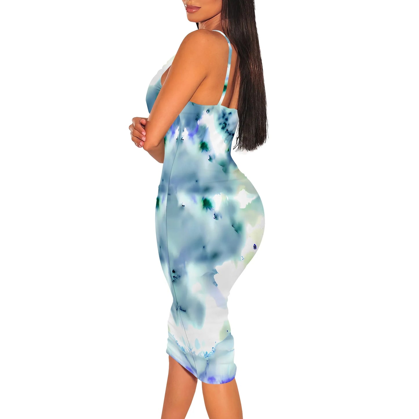 Sexy Casual Tie Dye Print Gradient Contrast V Neck Printed Dresses