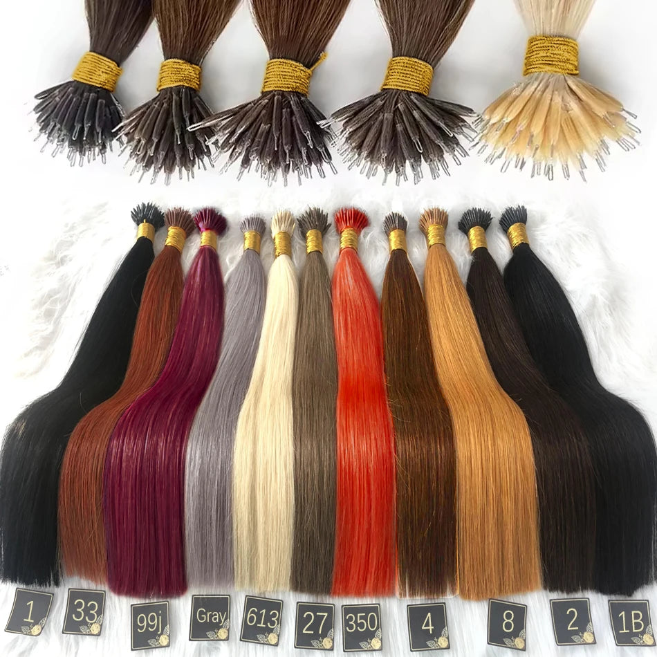 nano rings hair extension real human hair Invisible Mini Silicone Beads Black Brown Blonde Microlink 100% human Hair Extensions
