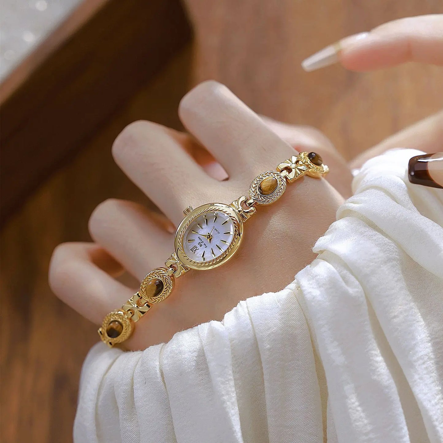 Elegant Women's Watch Jade Bracelet Small Clock Fashion Quartz Watches Luxury Golden Wristwatch Gifts For Women Original Brand