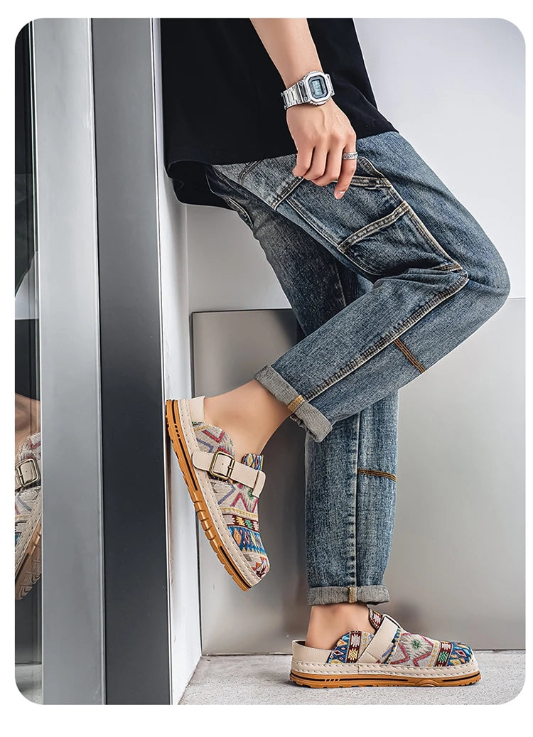 Men's Wide-Toe Round-Toe Sandals Casual Shoes for Spring and Summer, Versatile Commuter Slippers, One-Step Lazy Trendy Footwear