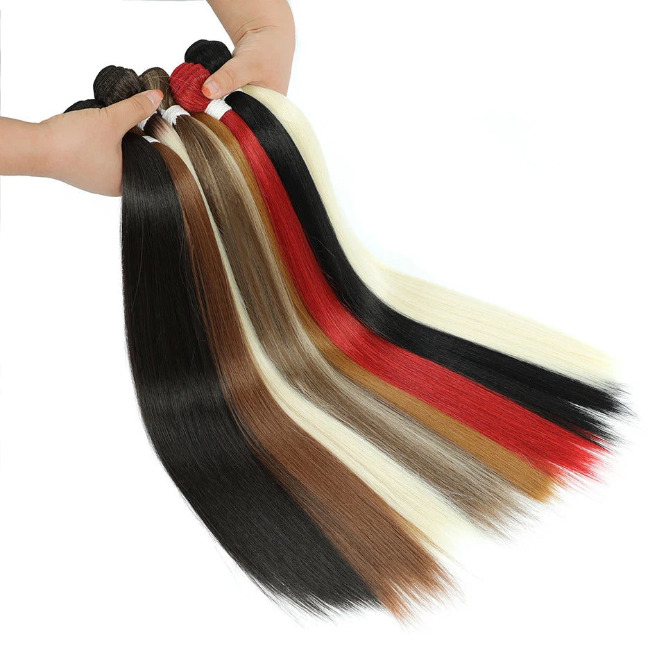 1Pc Straight Hair Bundles Synthetic Natural Hair Weaving 613 Blonde Bundles Hair Extensions Ombre Brown Red Weave Long Fake Hair