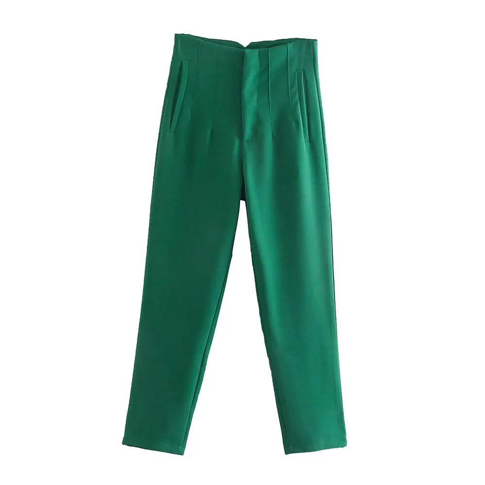 Duoperi Women High Waist Solid Trousers Chic Office Workwear Long Pants