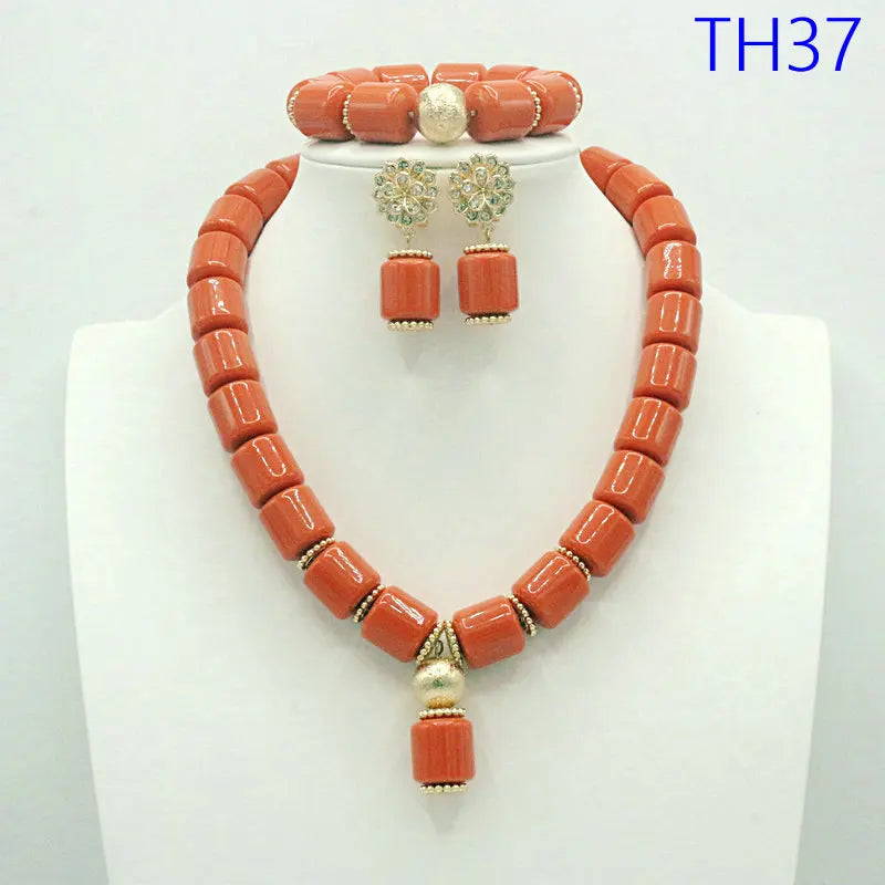 Coral Beads Jewelry Set Nigerian Wedding Bridal Gold Plated African Jewelry for Black Women