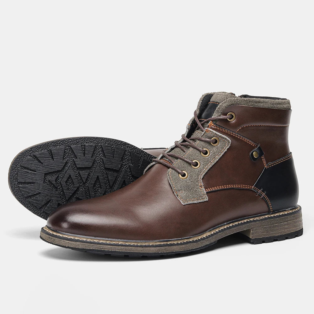 Dark Brown Men boots Spring British Style Leather Boots Retro Men Ankle Boots