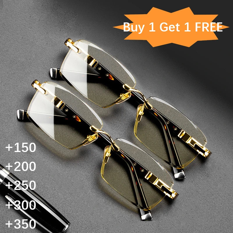 Men's Eye Protection Business Glasses Natural Metal Material Presbyopia Glasses Borderless Advanced Reading Glasses 1.0 To 4.0 BAZAARHUBO