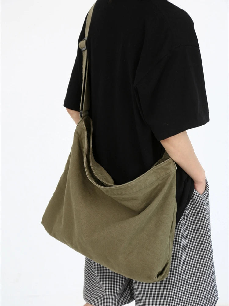 Simple Shoulder Bags Men Solid Cleanfit Unisex Bolsos Vintage Thicken Autumn Japanese Harajuku Canvas Large Capacity Handbags