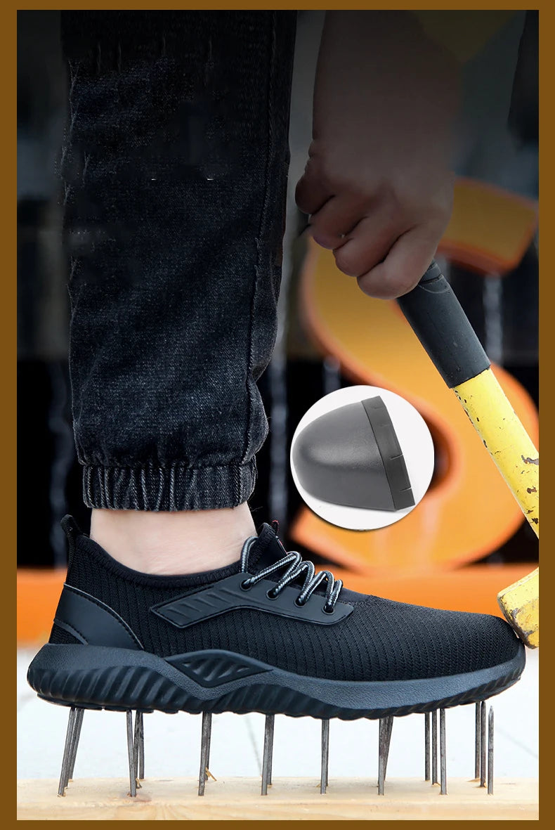 Oulylan Men Breathable Industrial Safety Shoes Wear Resistant Steel Toe Work Sneakers Lightweight Anti-smash Protection Footwear