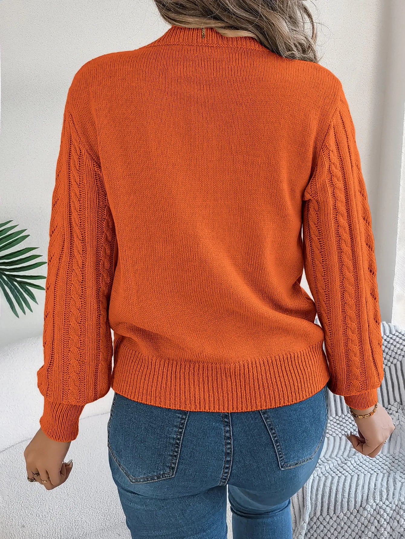 Autumn and Winter Casual Solid Color O-Neck Hollow Out Long Sleeved Pullover Sweater BAZAARHUBO