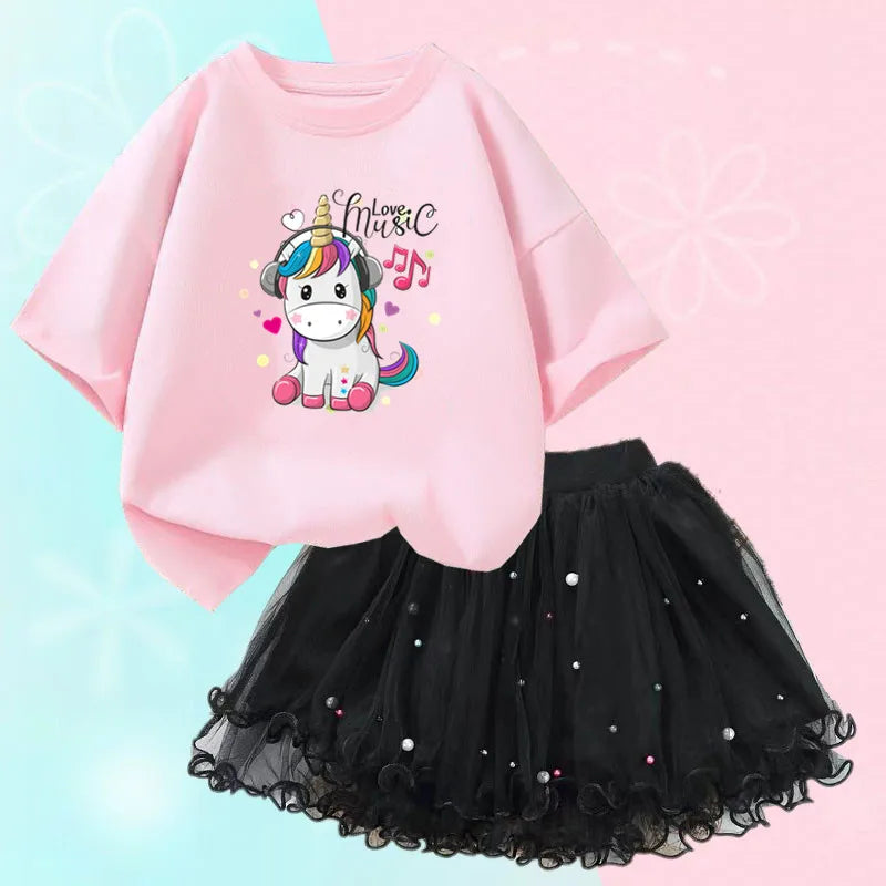 Dresses For Girl Summer Fashion Wear Outfit Kids T-Shirt Suit Unicorn Party Baby Costumes For Children Tulle Tutu Skirt Clothing