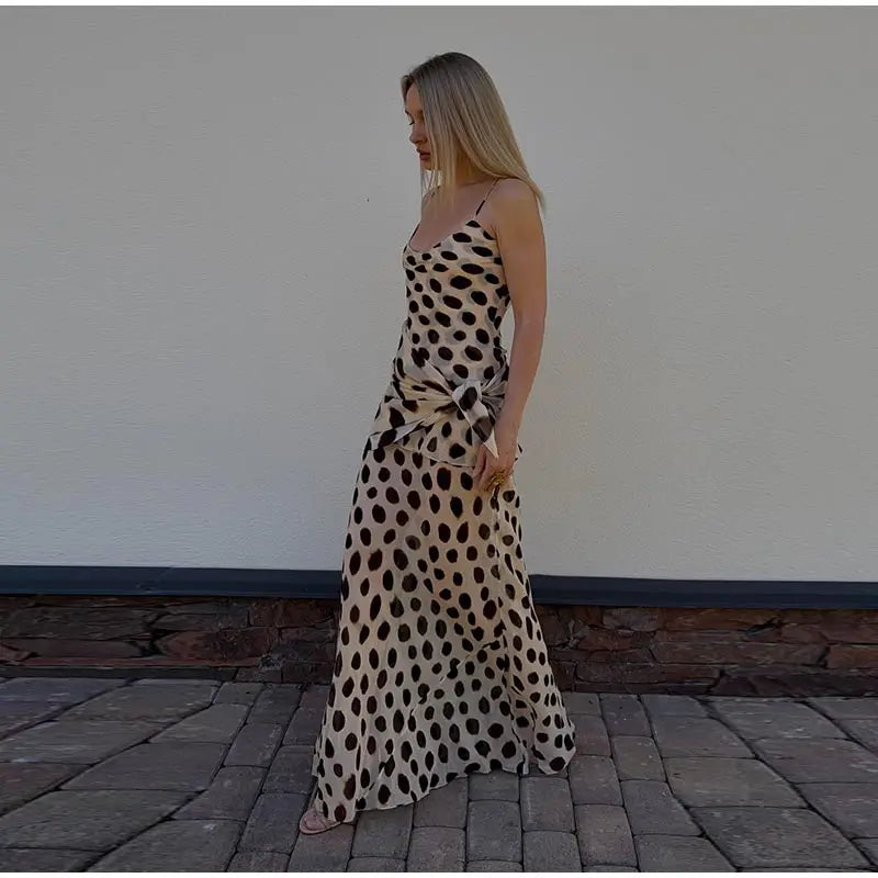 Scoop Neck Women's Dress Spaghetti Strap Polka Dot Tie Waist Removable Wrap Maxi Dress Vacation Beach 2026 New Fashion For Women