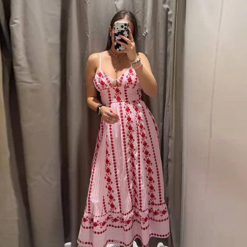 Fashion Women's Dress Halter Sleeveless Hollow Out Print Female Dresses 2026 Summer Vacation Holiday Beach Chic Sexy Lady Robe