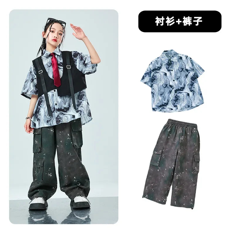 Kids Tracksuits Teens Stage Fashion Show Dance Clothes Boys Girls Suits Sets Vest Pant Shirt Children Jazz Hip Hop Costumes
