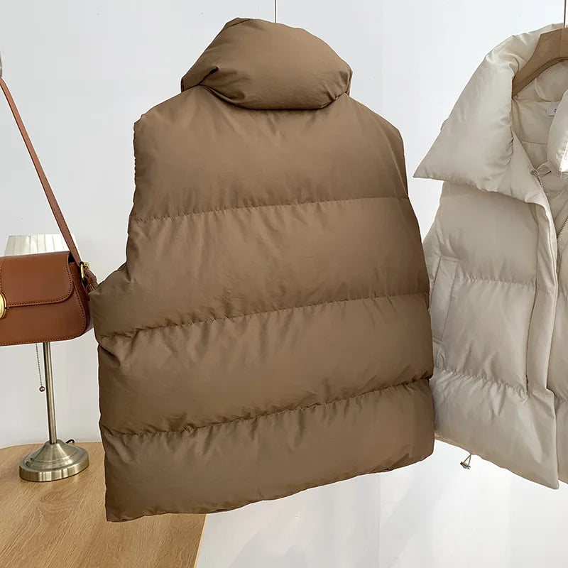 Women Zippered Cotton Vest Winter Autumn Sleeveless Waistcoat Jacket Vintage