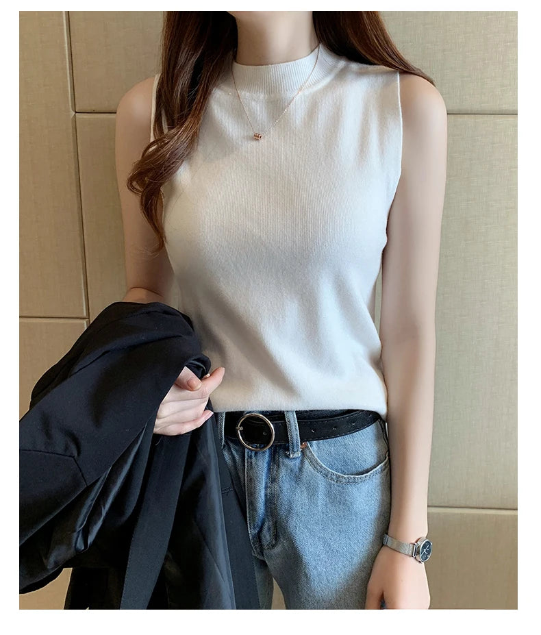 AOSSVIAO 2026 Summer Versatile Knit Sleeveless Tops Women Basic Solid Tank Tops Casual O-neck Slim Thin Tees Female Tops Vest
