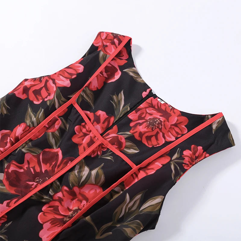Sexy Printed Flower Long Women's Dress Sleeveless Waist-Closed Slash Neck Lady Dresses Summer Sling Vacation Holiday Robe
