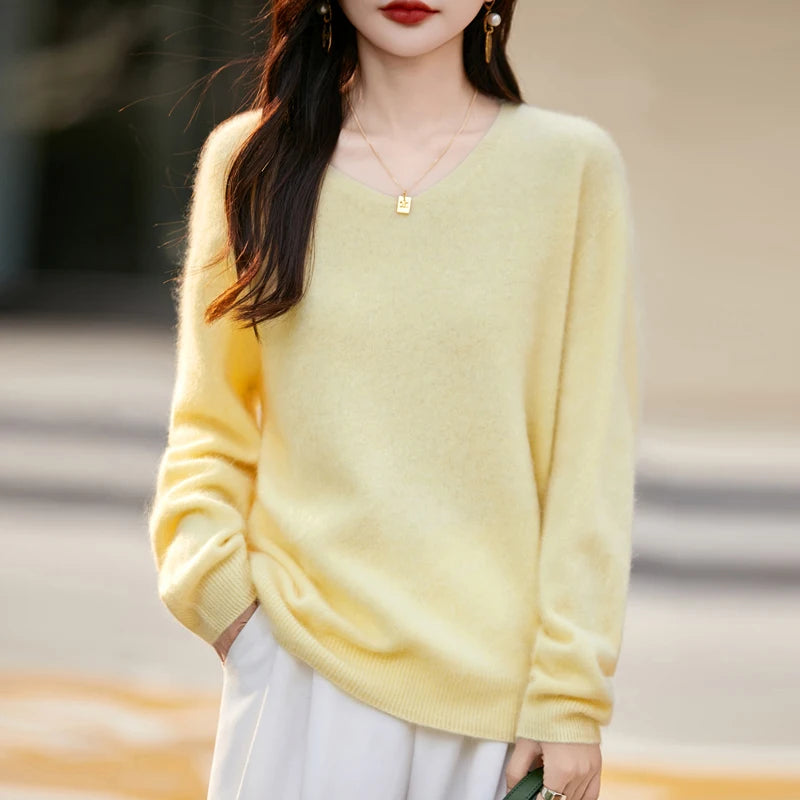 WinvyNee Women Tops Brushed Cashmere Wool Sweaters Winter V Neck Pink Warm Causal Knitted Tops Pullovers Solid Jumpers A1713002A