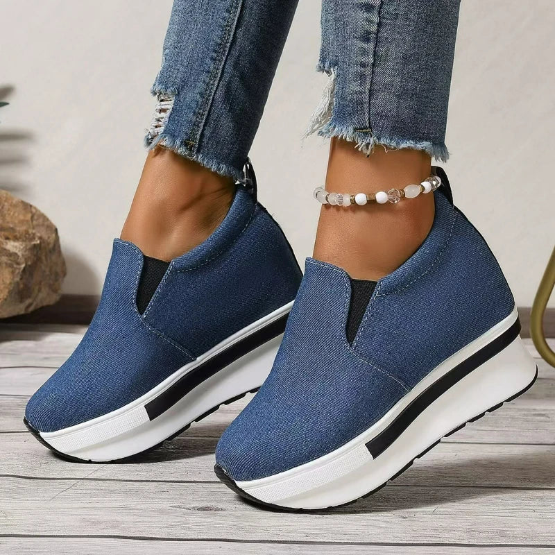 Wedges Women Shoes Platform Sneakers Height Increasing Casual Shoes Denim Canvas Shoes Women Lightweight Slip on Vulcanized Shoe