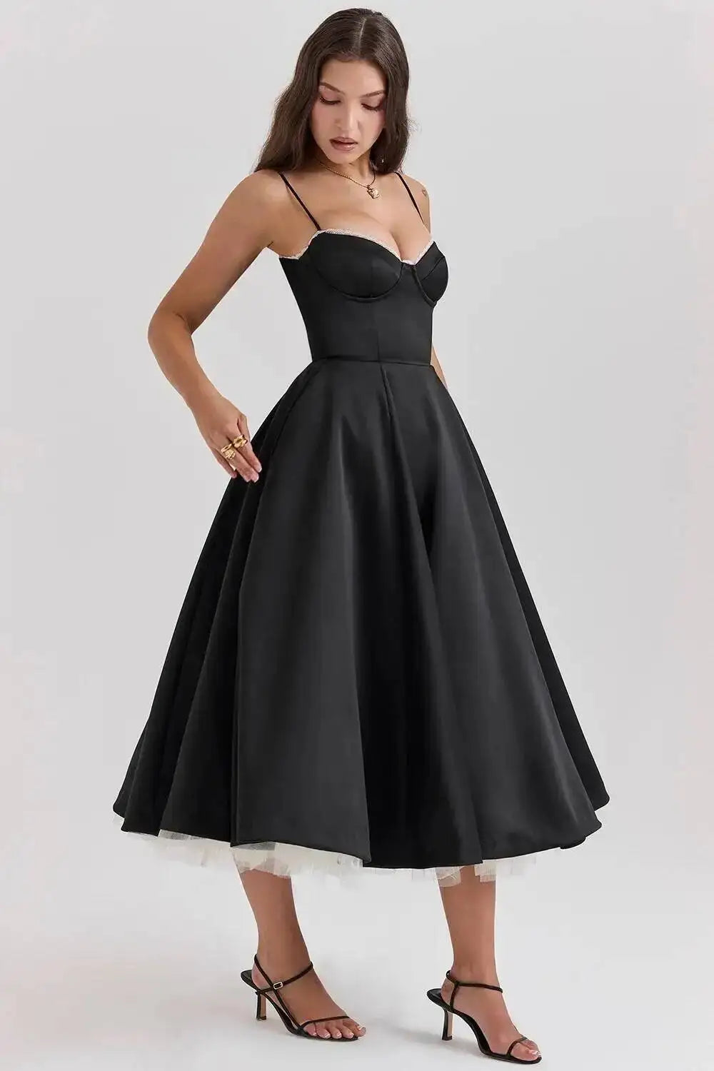 2026 Spring/summer High End Satin Strapless Heavy Industry French Waist Strap Sexy Hot Girl Medium Long Dress Women Elegant