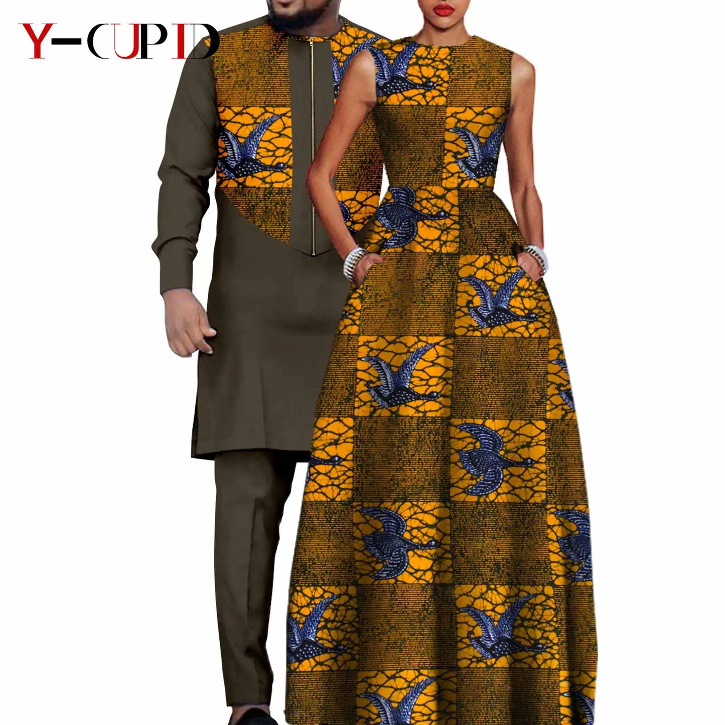 African Dresses for Women Matching Couple Outfits Bazin Riche Men Top and Pant Sets Dashiki Outwear for Party Vestidos Y23C067