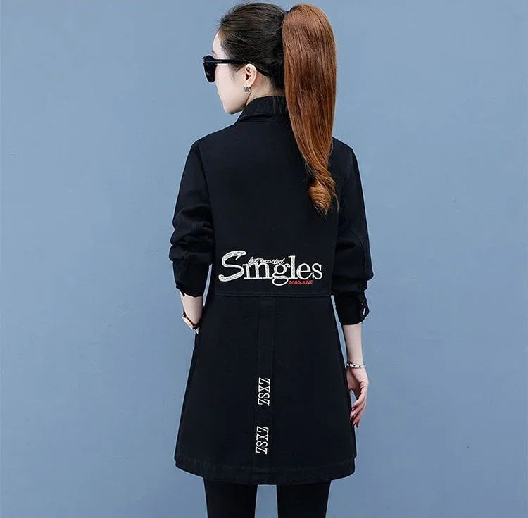 Plain Female Jeans Coats Korean Women's Denim Jackets Long Trench Designer in Promotion 2025 Trend Deals Chic and Elegant New