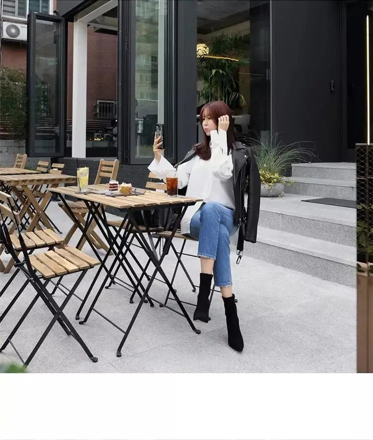 Comemore 2021 Autumn Winter High Heel Women's Shoes Pointed Toe Stiletto Ankle Boots Stockings Black Girls' Socks Boots Dress 34