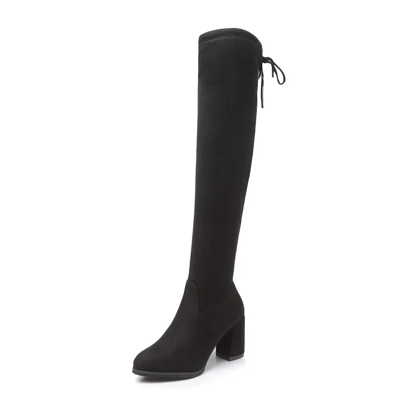 Stretch Long Faux Suede Boots Women Over-the-knee Boots Casual Black Sexy Nightclub Platform Shoes for Women Autumn Women Bottes