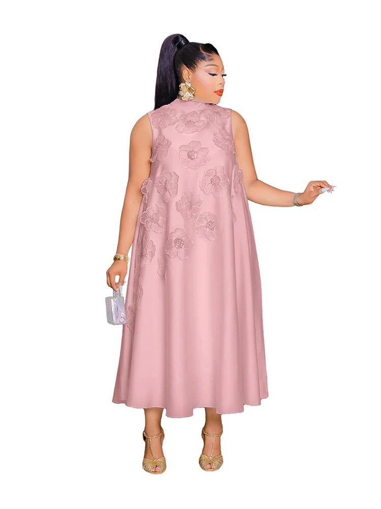 Woman African Traditional Dresses Summer Elegant Sleeveless Dress Stretchy Fake Silk Midi Dresses Luxury Wholesale Dropshipping