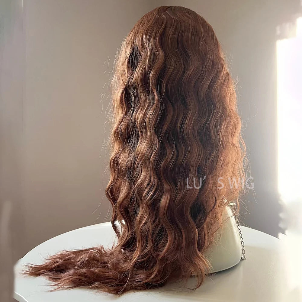 Long Brown Natural Wave Synthetic Hair Lace Wigs for Women Loose  Curly Lace Hair Frontal Brown Wigs Heat Resistnt Cosplay Party