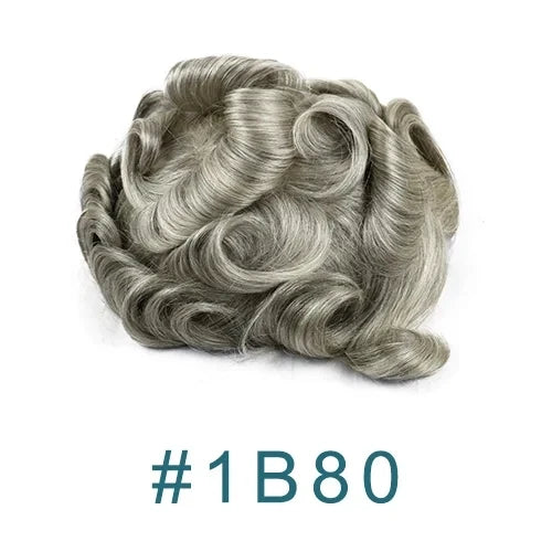 0.02mm Super Ultra Thin Skin 80% Density Natural Hairline Men Toupee Blonde Brown Grey Human Hair Undetected Capillary Prosthesi