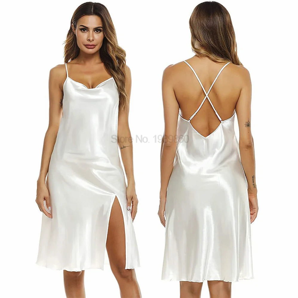 Summer Nightdress Ruffles Lady Nightwear Nightgown Satin Spaghetti Straps Skirt Intimate Lingerie Sexy Home Clothes Bathrobe