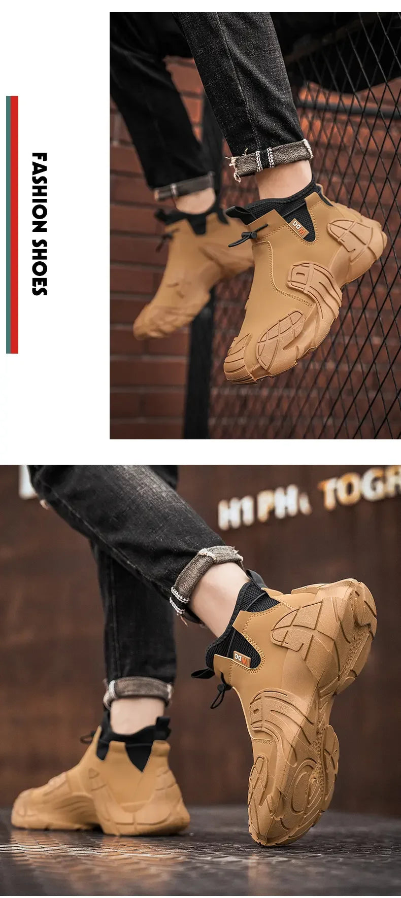 Men's Outdoor Short Boot Thick Soled High Top Casual Shoes Fashionable Trendy Shoes Male Sports Shoe Autumn Bare Boots 2024 New