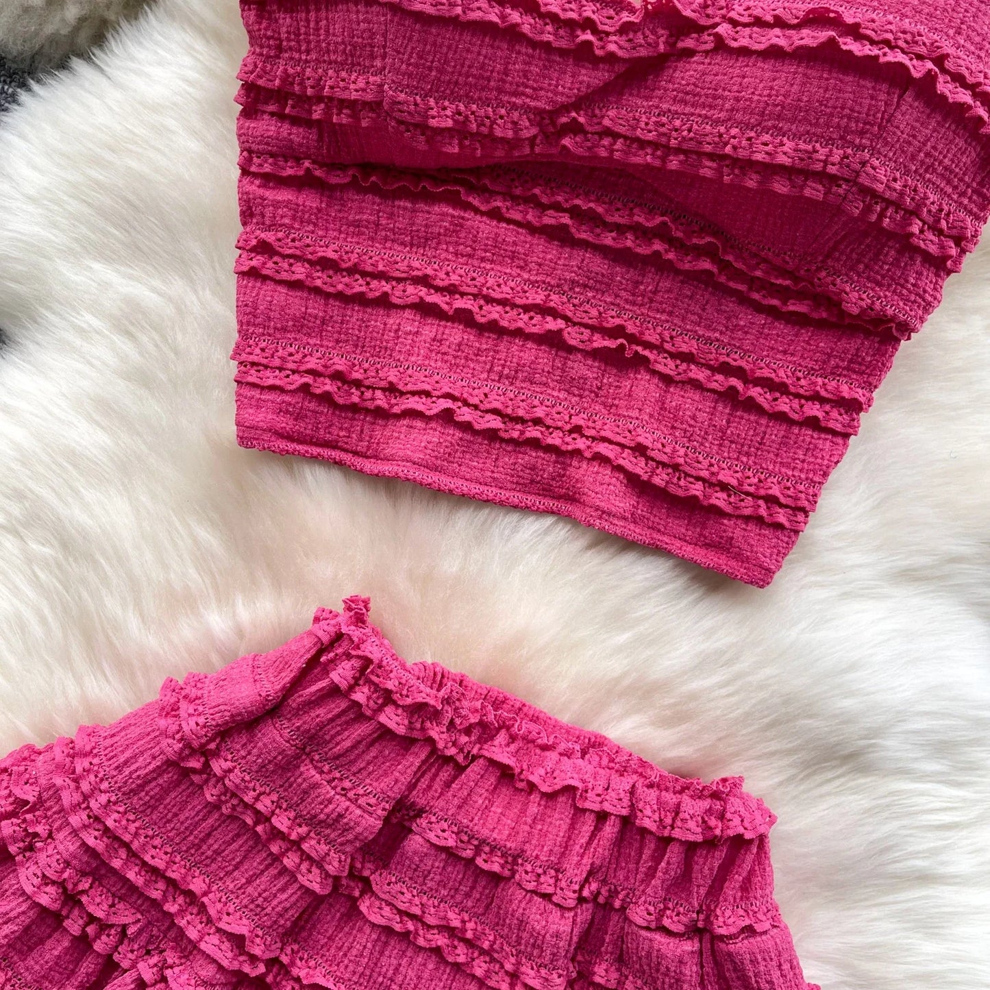 Sexy Two Pieces Sets Forwomen Chic Sexy Short Straps Tank Top with High Waist Mini Skirt Suit Summer Sweet Pleated Skirt