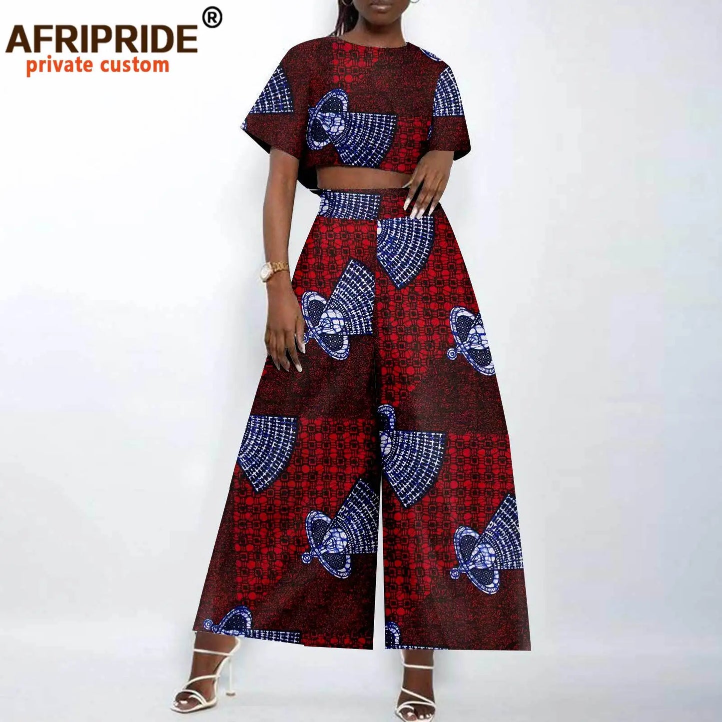 African Clothes for Women Crop Top and Wide-leg Pants 2 Piece Set Print Outfits Vintage Elegant Fashion Ankara Attire A2326002
