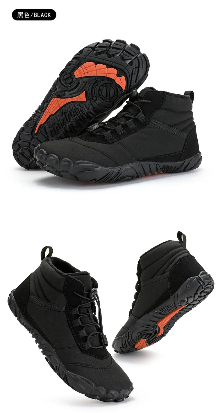 Snow Boots Women Men Sneakers Barefoot Waterproof Winter Warm Running Shoes Non-Slip High-top Padded Hiking Ankle Shoes 2024
