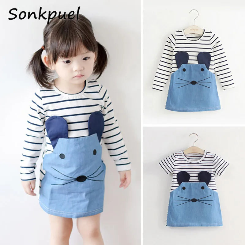 Spring Autumn Cotton Dress for 2-7 Years Girls 2025 Long Sleeve Stripe Children Princess Dresses Girl Cute Denim Long Clothing