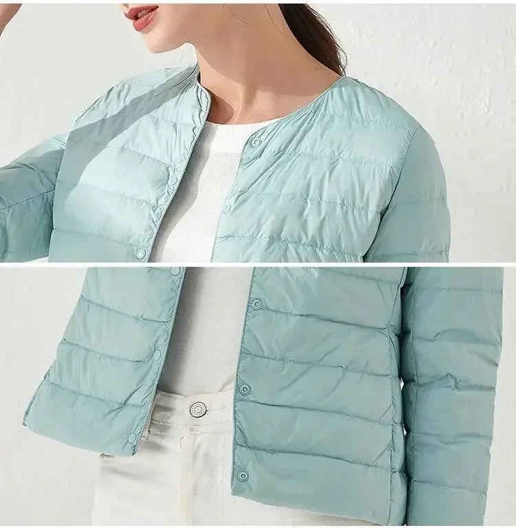 2024 New Autumn Winter Warm Ultra Light Weight Puffer Coats Down Jacket Women Slim Jacket Female Fashion White Duck Down Coat