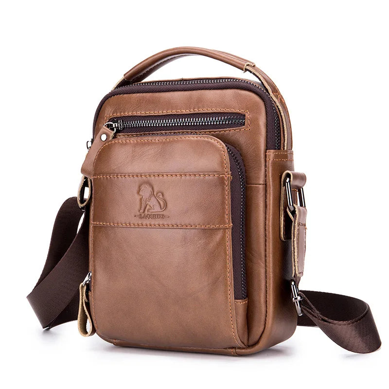 Cowhide men's small shoulder bag with top layer, cowhide single shoulder diagonal cross bag, fashionable and sporty small bag