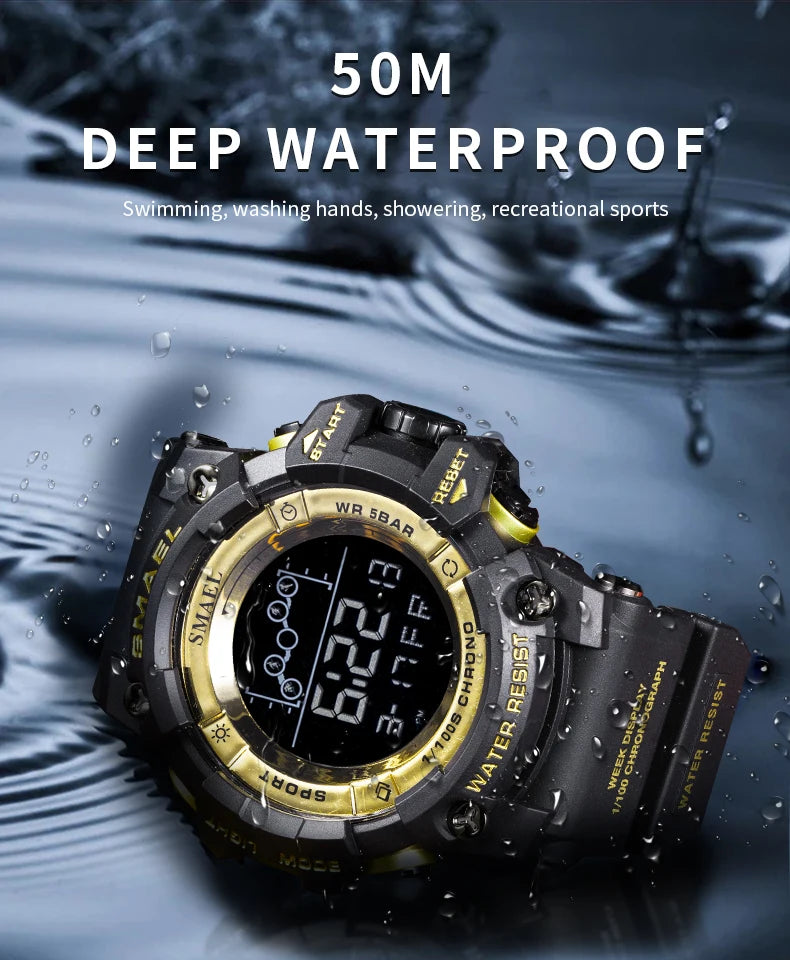 SMAEL Digital Watch LED Alarm Clock Military Watches Big Dial Digital Wristwatches 8082 Sport Watches for Men