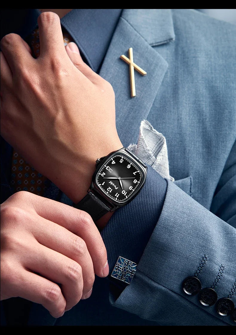 POSHI Men's Quartz Watches Leather Strap Casual Men Wristwatch Waterproof Date Luminous Luxury Business Watch for Man Male Gifts