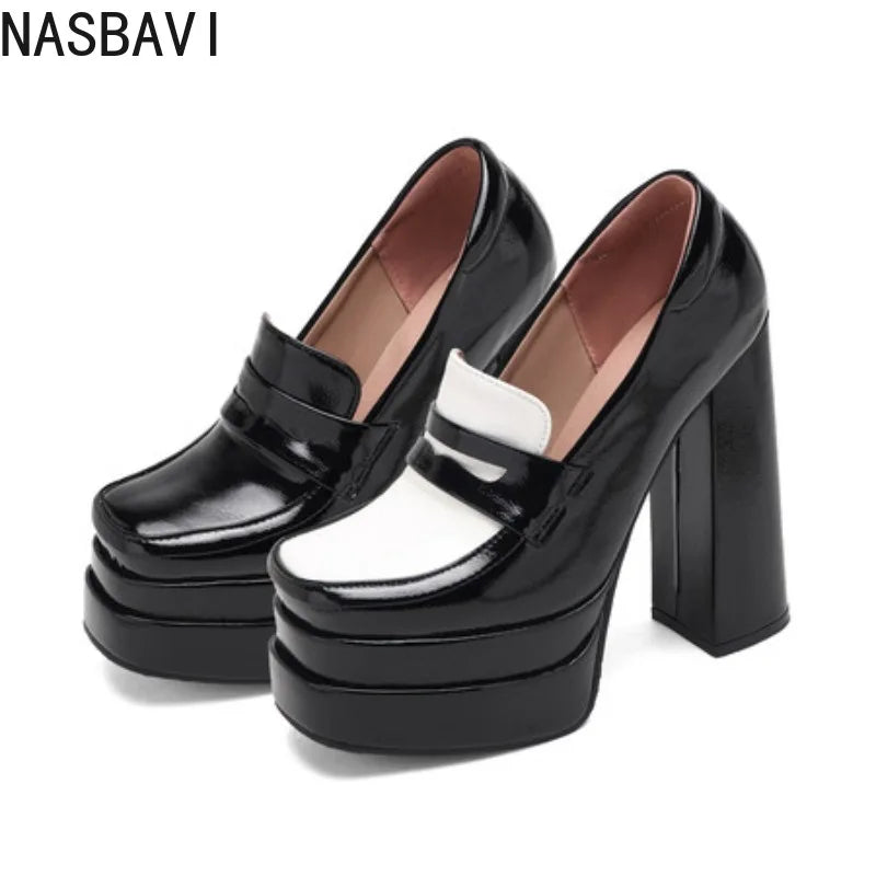 NASBAVI Chunky Platform Super High Heels Pumps for Women 2025 Brand New Spring Fashion Show Shoes Punk Party Ladie Loafers