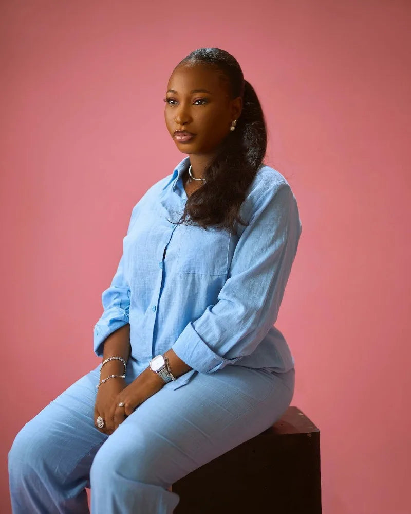 African Style Women 2 Piece Casual Outfits Blue Button Shirt & Wide Leg Pants Set Elegant Daily Streetwear Loose Loungewear