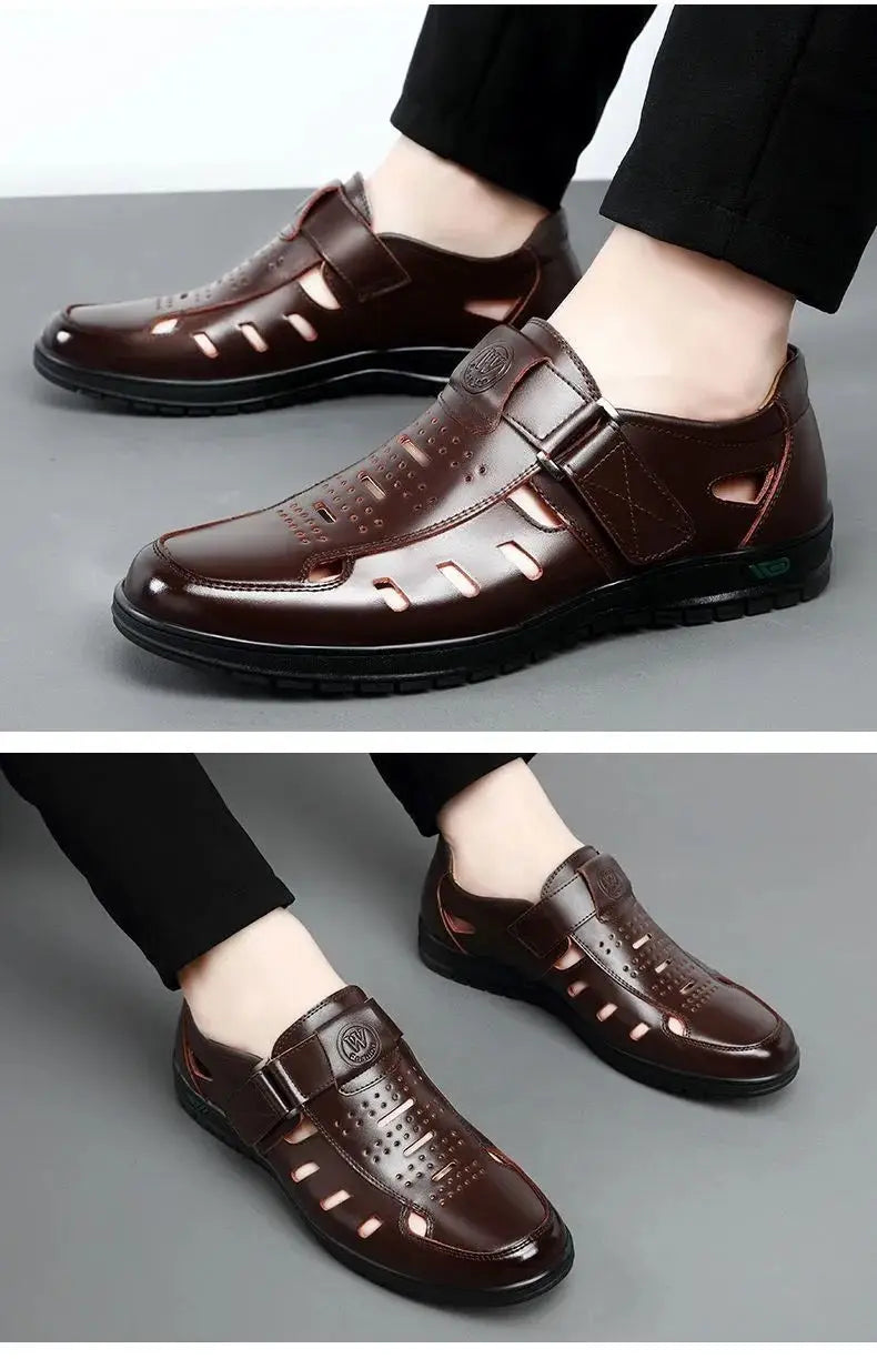 Sandals Summer Men Cozy Hollow Non-slip Soft Cool Lighted Breathable All-match Classic Wearable Fashion Casual Leather Sandals