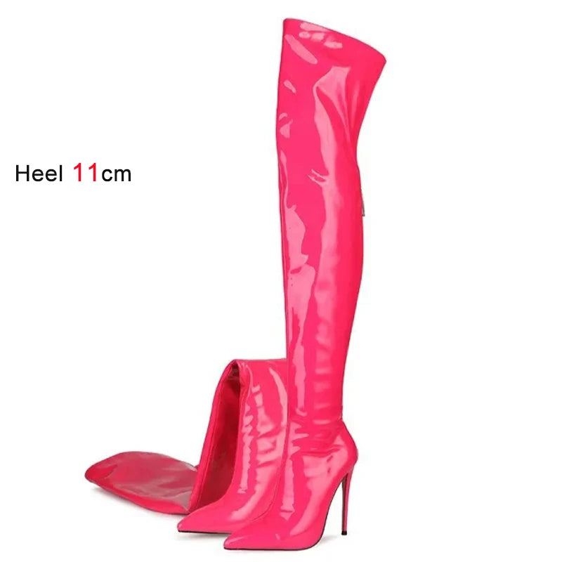 11CM Elastic Thigh Boots Sexy Stiletto High Heels Women Over-the-Knee Boots Pointed Toe Strippers Ladies Shoes Pole Dancing Boot