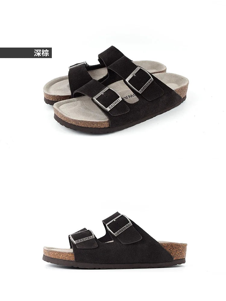 Genuine Leather Men Women Cow Suede Slippers Boy Girl Beach Slides Classic Cork Footbed Women Sandals  With Orthopedic Diabetic