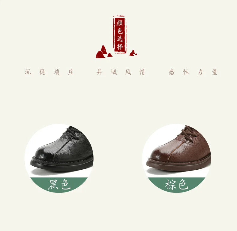 Xiuteng Autumn New Cowhide Mid-Heel Soft-Soled Women's Short Boots Retro Casual Leather  Boots Warm Women's Cotton Shoes