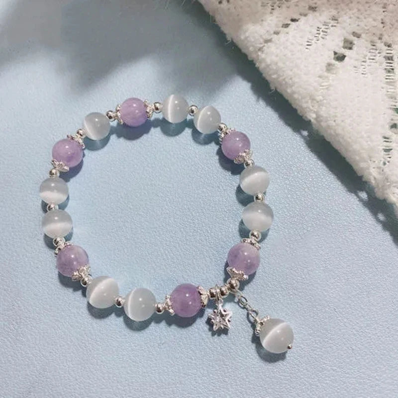 Original Opal Sea Blue Treasure Moonlight Crystal Bracelet Light Luxury Elastic Bracelet For Girls Women Jewelry Accessories