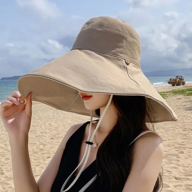 Wide Brim UPF 50+ Sun Hat Women Anti-UV Protection Hiking Fisherman Cap Fold Summer Solid Beach Hat 2024 Double sided Sun hat BAZAARHUBO