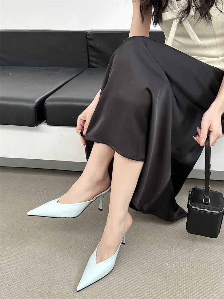 Eilyken Sexy Elegant Shallow Pointed Toe Mule Women Slippers Pumps Fashion Thin High Heels Stripper Dress Ladies Shoes
