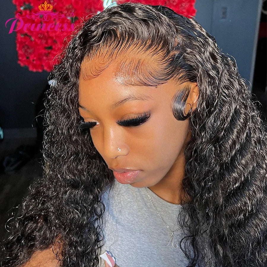 Princess Hair 13x4 Deep Wave Lace Front Wigs Human Hair Pre Plucked HD Transparent Lace Frontal Wigs Human Hair for Black Women